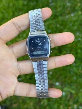 Pulsar Vintage Wrist Watch Japan Rare Stainless Steel Dual-Display Quartz Watch
